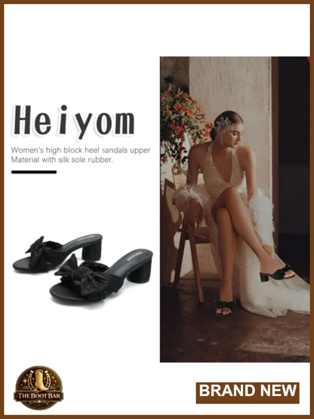 Chunky Heel Sandals with Pleated Bow Ankle Strap Slip On
